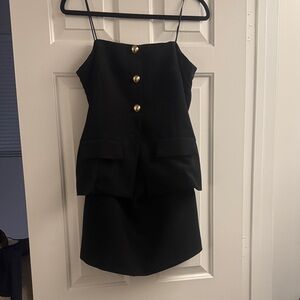Amanda Uprichard Black Mini Dress with Gold Buttons